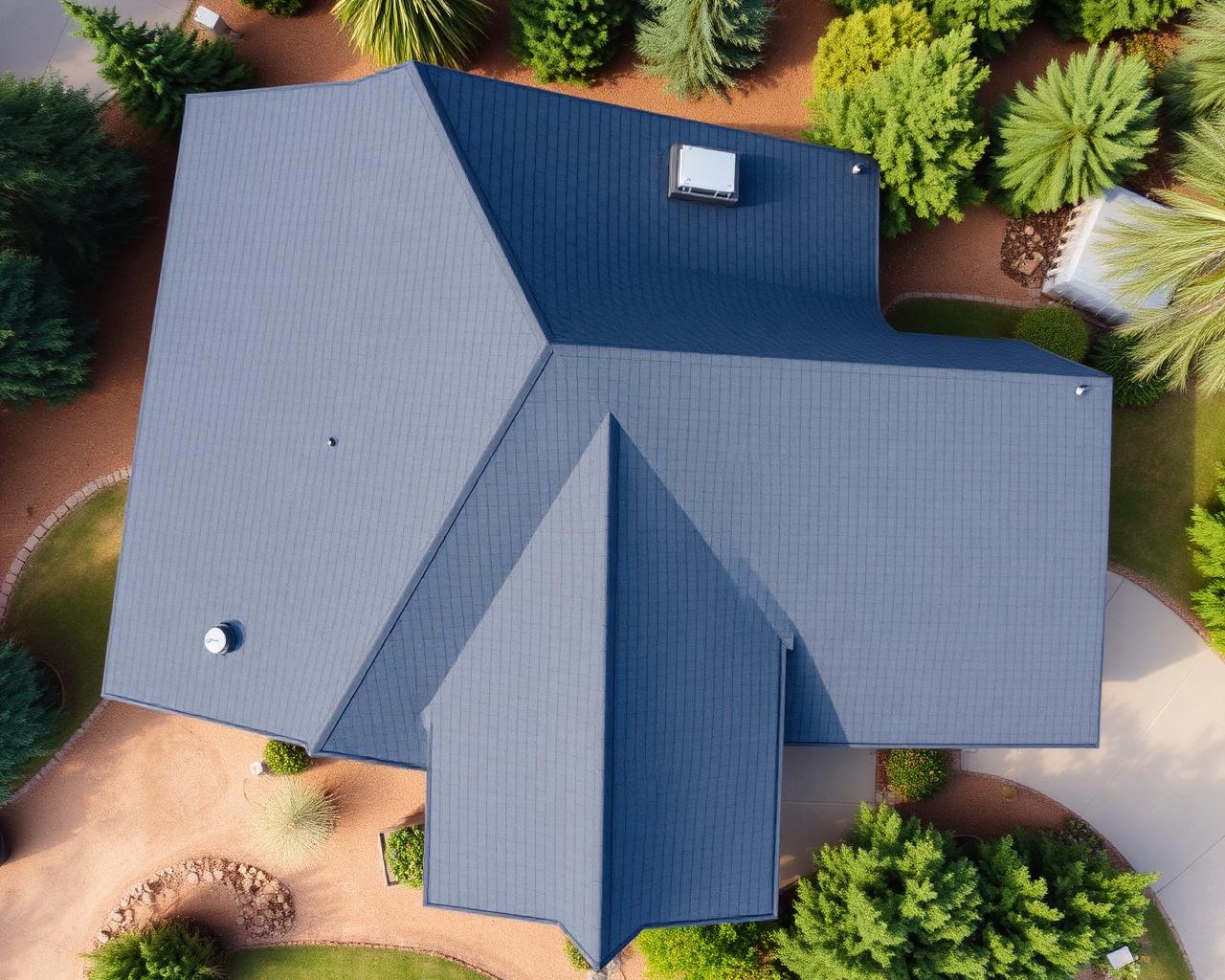 Aerial view of finished asphalt roof