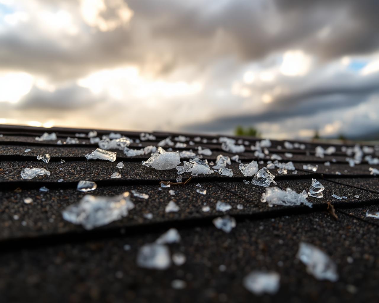 Hail damage on asphalt shingles in Colorado